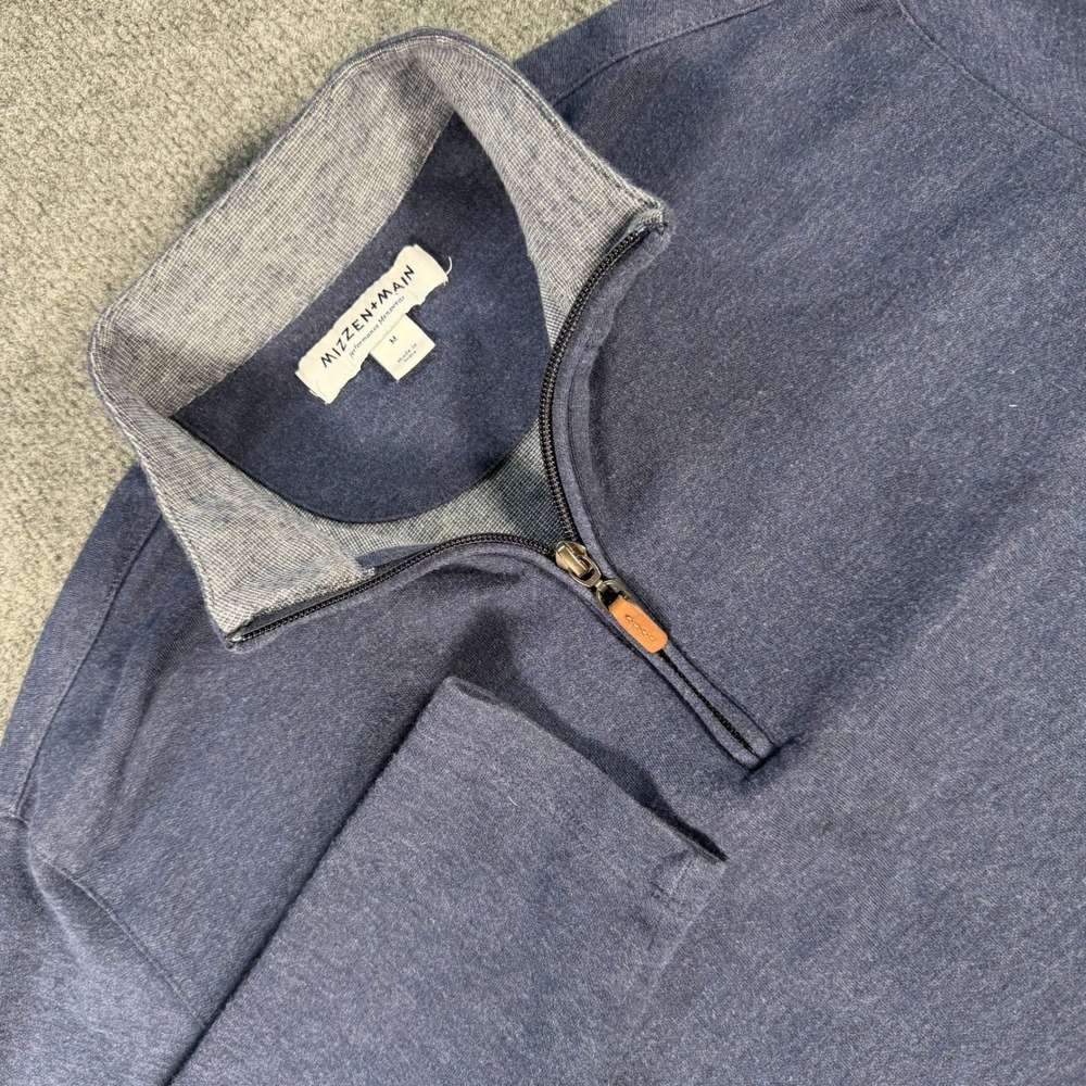 Mizzen+Main Mens Navy Blue Heather Quarter Zip Pullover PO-7020 Size M #4234